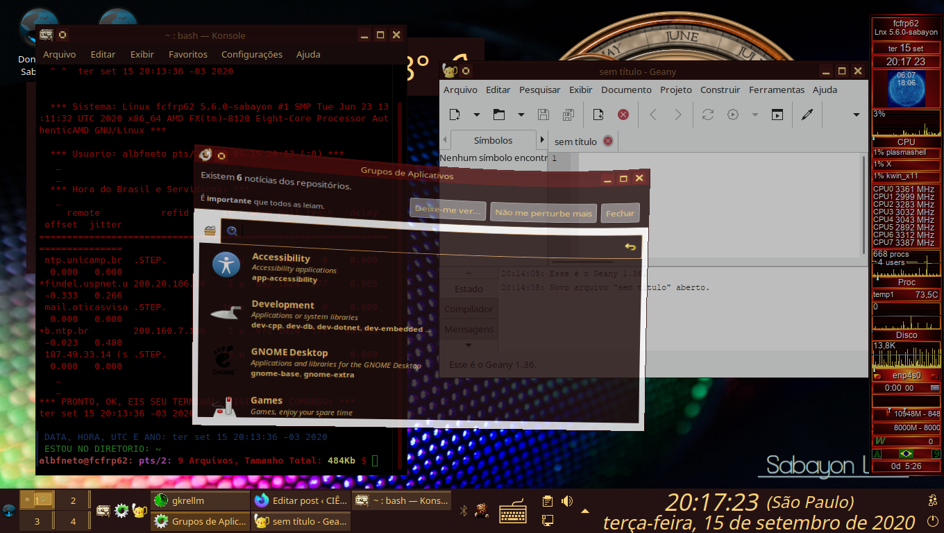 Sabayon Linux 20.10. Aberto em KDE 5. Efeito de Kwin, Janela "Mole" ao Movimentar.