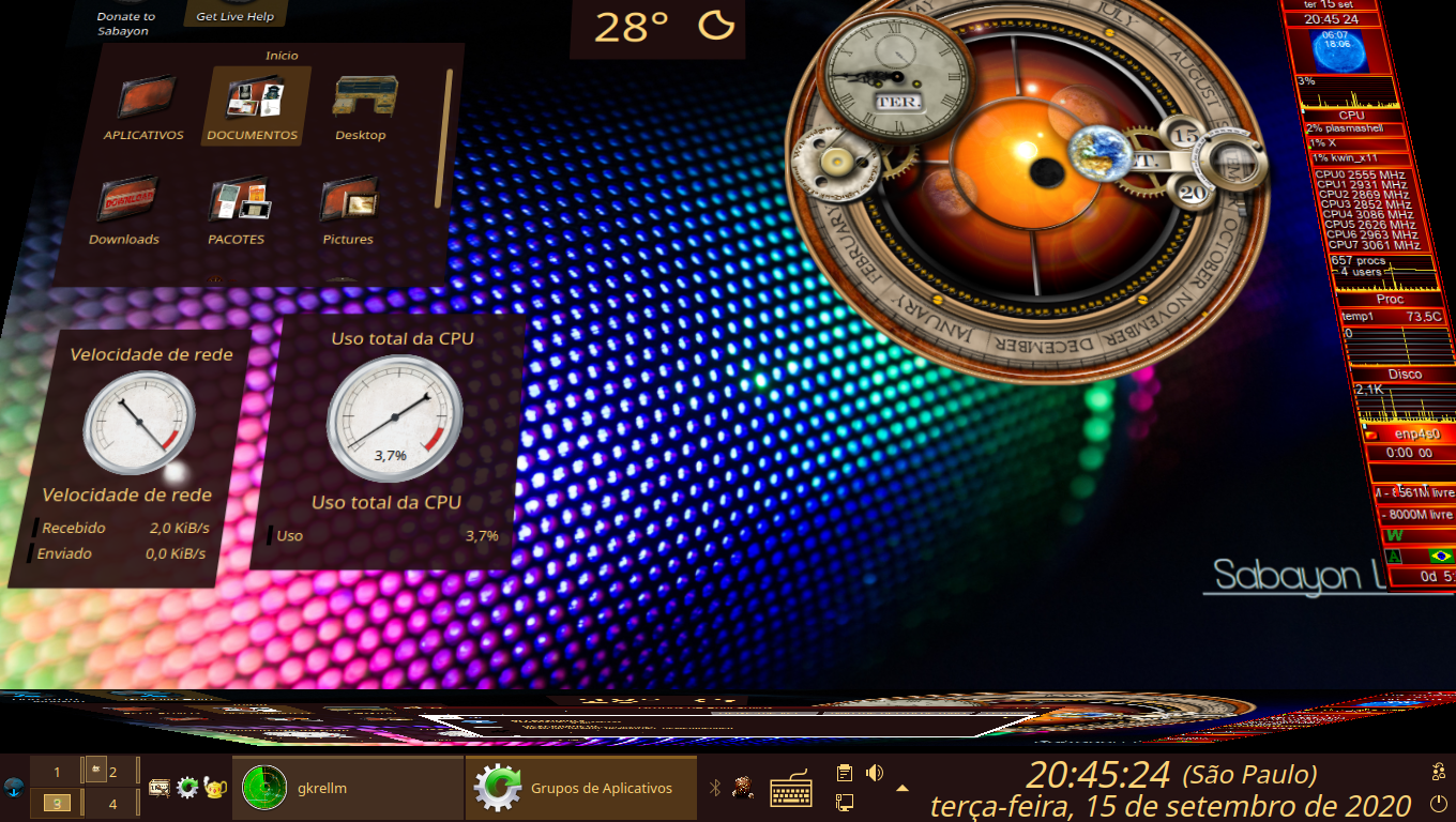Sabayon Linux 20.10, KDE 5. Efeito de Kwin, Movendo o Cubo.