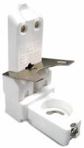 Soquete Antivibratório Para Fluorescente, com Soquete para Starter. Fonte da Imagem: Rei do Som, Brasil.