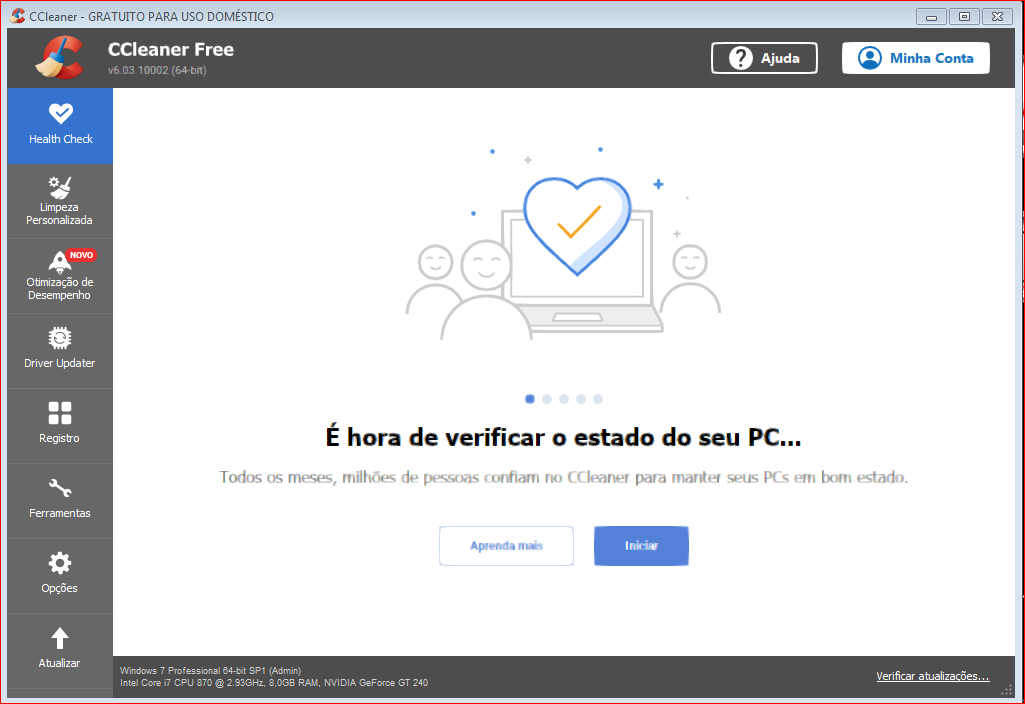 Tela Aberta do CCleaner.
