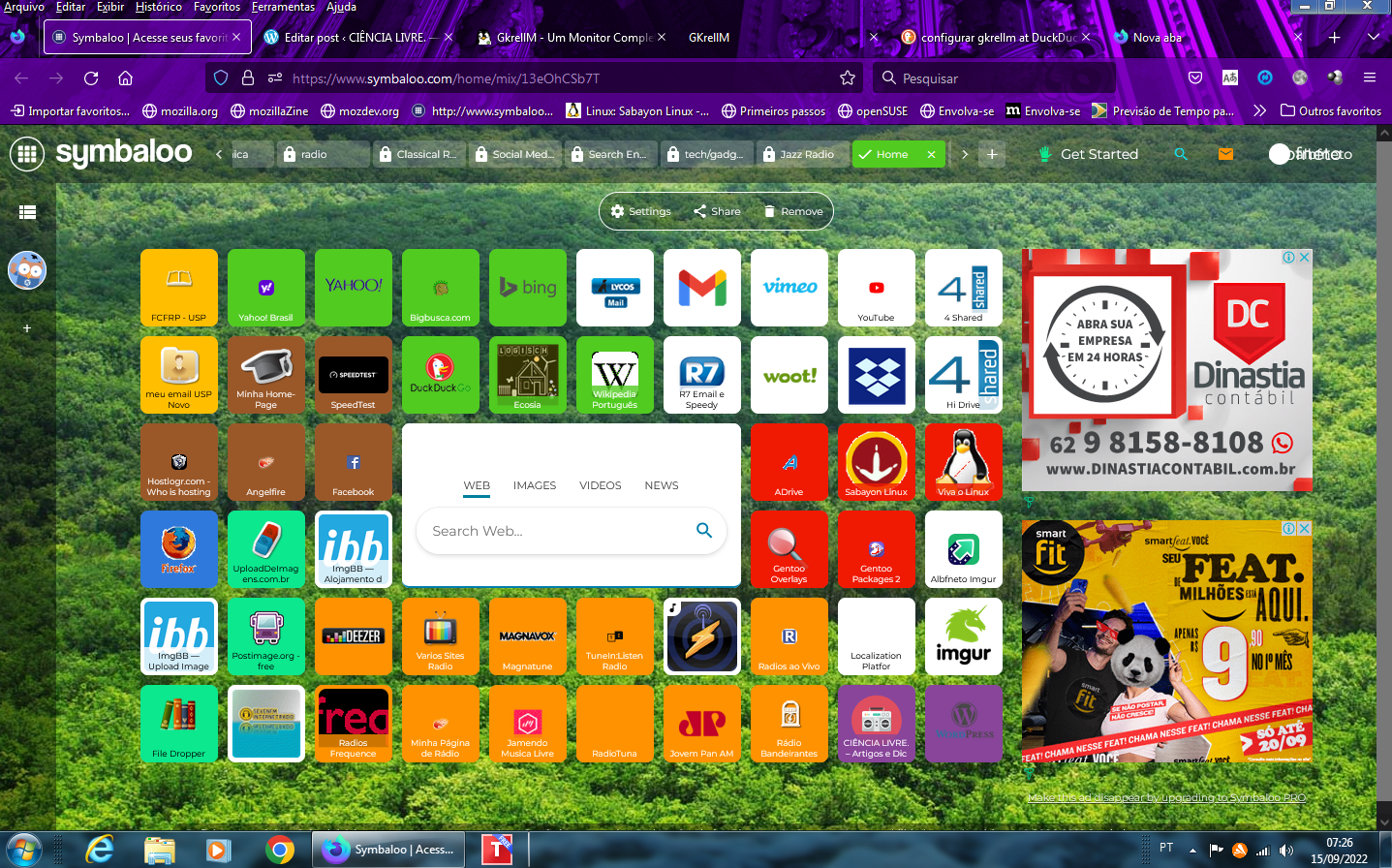 Navegador de Internet Firefox. Experimental. Nightly, Versão 106.0, Beta 1.