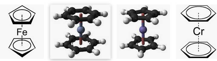 Estruturas Sanduíche do Ferroceno e do Dibenzenocromo.