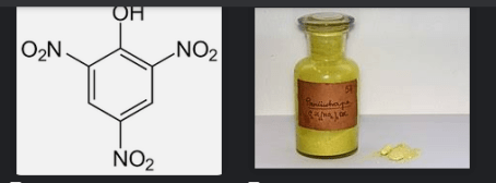Estrutura e Frasco Antigo de Ácido Pícrico.