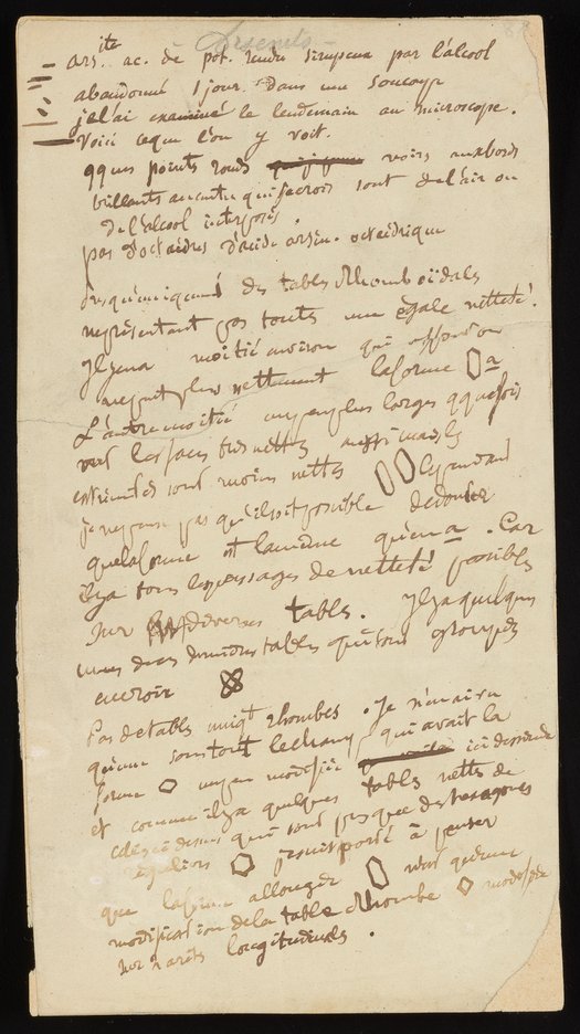 Reprodução de Uma Página de Um Manuscrito de Pasteur, Fonte da Imagem, veja Texto.